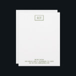 Dark Olive Green Modern Monogram Simple Letterhead<br><div class="desc">Two letter frame monogram with name,  additional line and solid colour back. Change or delete any text to suit your needs. A simple way to stay in touch with potential and established business clients.</div>
