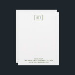 Dark Olive Green Modern Monogram Simple Letterhead<br><div class="desc">Two letter frame monogram with name,  additional line and solid colour back. Change or delete any text to suit your needs. A simple way to stay in touch with potential and established business clients.</div>