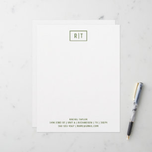 Dark Olive Green Modern Monogram Simple Letterhead
