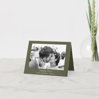Dark Olive Green Nature Wedding | Woodland Photo Thank You Card