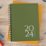 Dark Olive Green Personal 2024 Weekly Planner<br><div class="desc">Simple personal stationery 2024 annual planner with dark olive green cover. Annual planner (12 months) with open monthly overviews and weekly planning sheets. Contact for assistance in personalizing.</div>