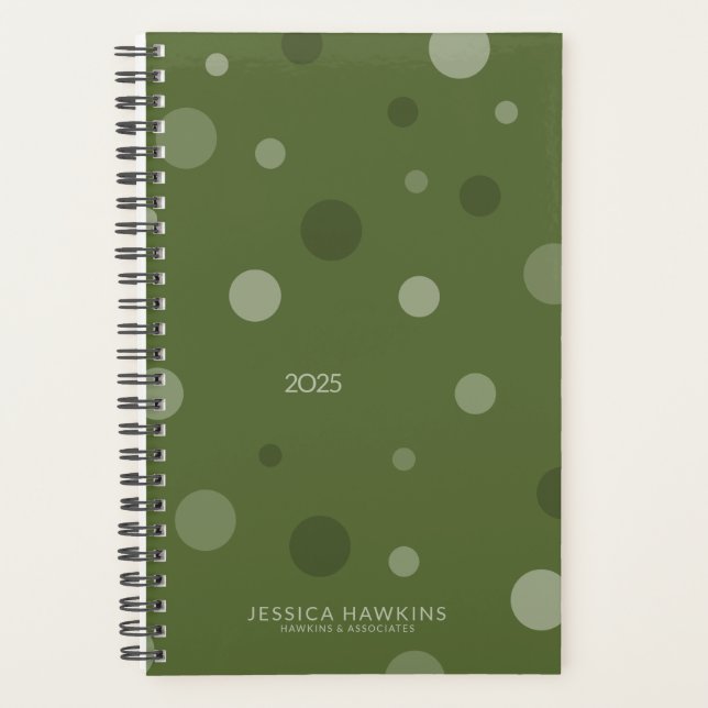 Dark Olive Green Pop Dots Year Weekly Planner (Front)