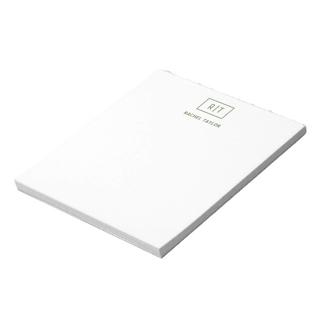 Dark Olive Green Simple Modern Monogram Notepad (Rotated)