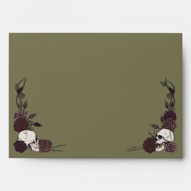 Dark Olive Green Skulls and Roses Envelope (Front)