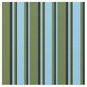 Dark Olive Green, Sky Blue, and Black Stripes Fabric