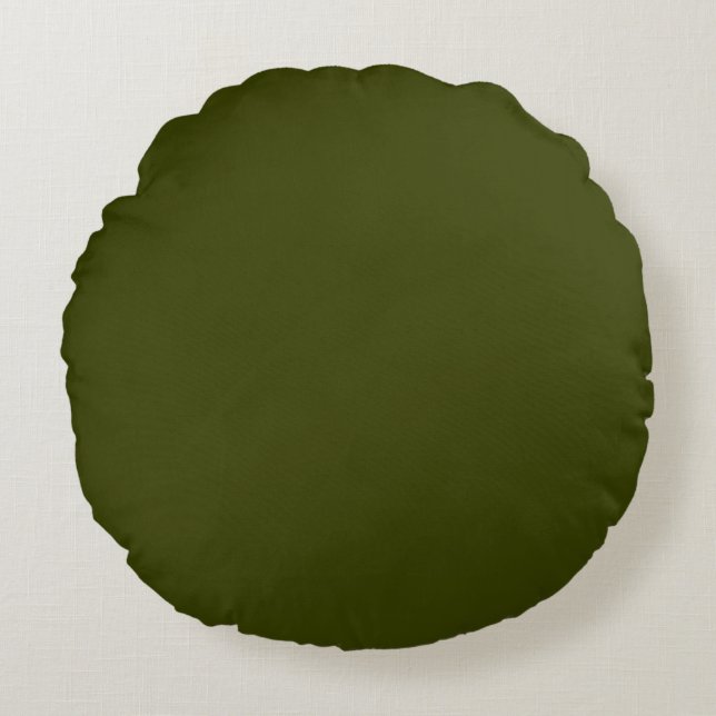 Dark olive green solid color round pillow (Front)