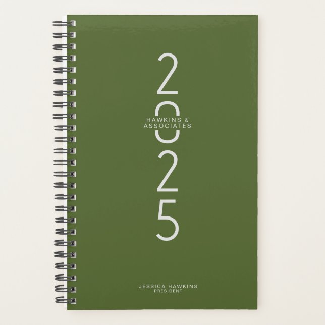 Dark Olive Green Vertical Modern Year Weekly Planner (Front)