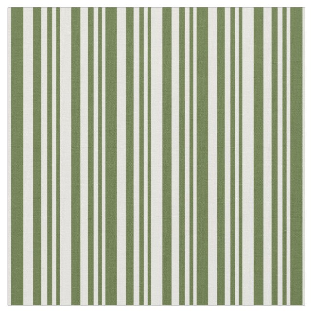 Dark Olive Green & White Striped Pattern Fabric (Close Up)