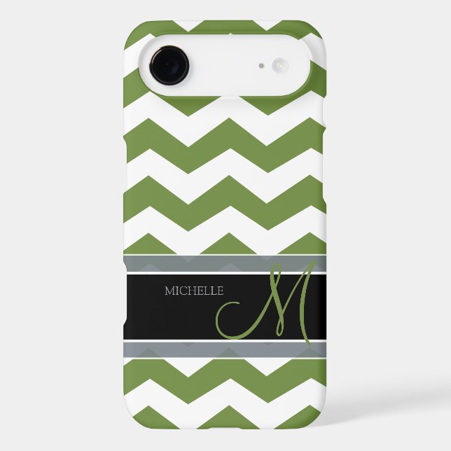 Dark Olive Green Zig Zag Pattern with monogram Case-Mate iPhone Case (Back)