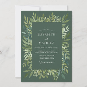Dark Olive Leafy Wedding Invitation