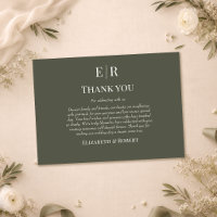 Dark Olive Monogram Wedding Thank You Card