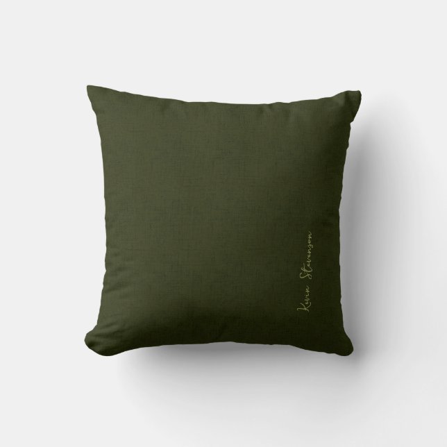 Dark olive textured  throw pillow (Front)