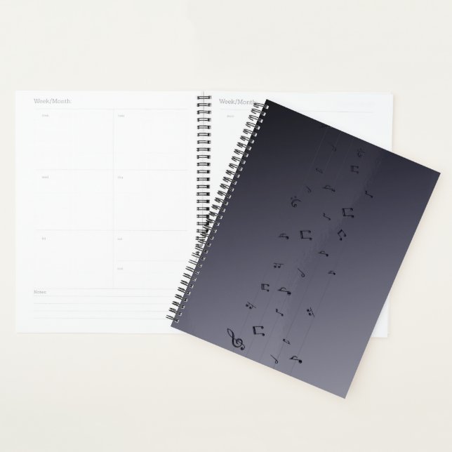 Dark Ombre Musical Notes Gray Planner (Display)