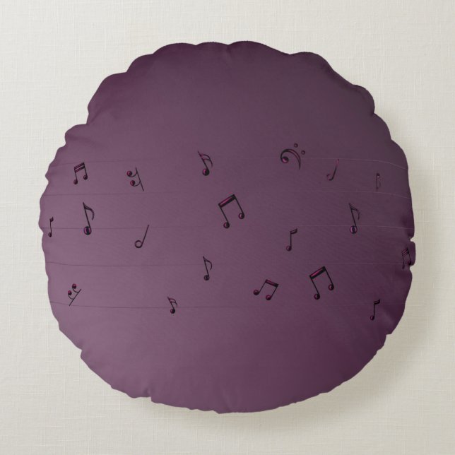 Dark Ombre Musical Notes Mauve Round Pillow (Front)