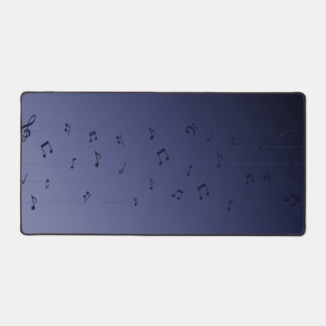 Dark Ombre Musical Notes Navy Desk Mat (Front)