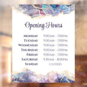 Dark Opal Design Opening Hours Window Cling
