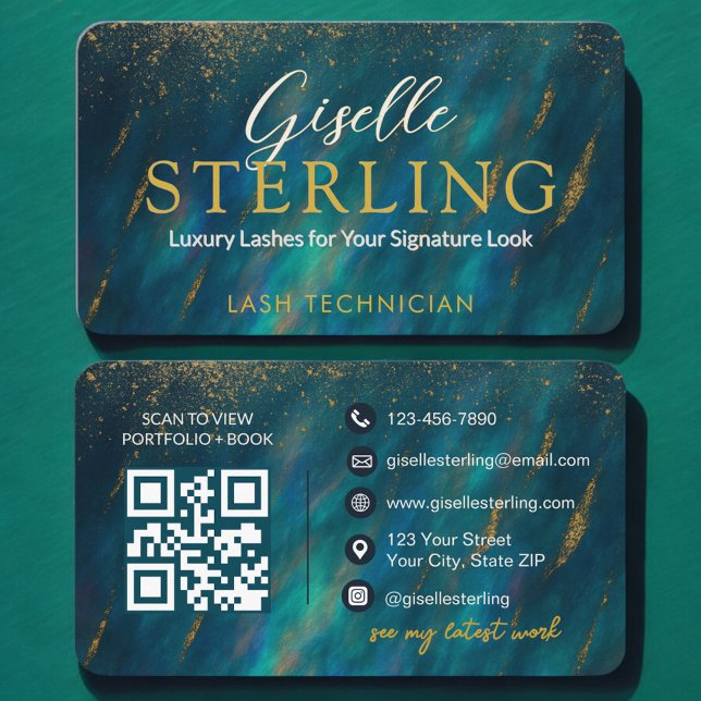 Dark Opal Glam Modern Lash Tech QR Code Business Card (Creator Uploaded)