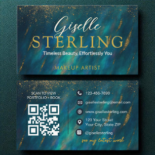 Dark Opal Glam Stone Script  Modern QR Code Business Card