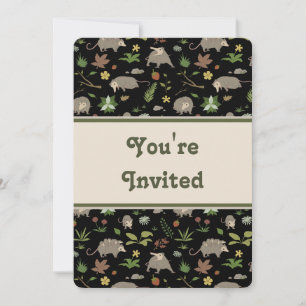 Dark Opossum Woodland Birthday Party Invitation