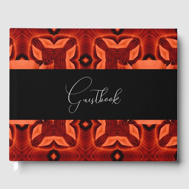 Dark Orange Abstract Pattern Wedding Guest Book (Front)
