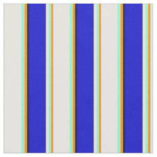 Dark Orange, Aquamarine, White, Blue & Black Fabric