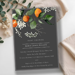 Dark Orange Blossom Foliage Baby Shower Invite