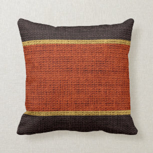Dark Orange & Brown Rustic Burlap Jute Background Throw Pillow
