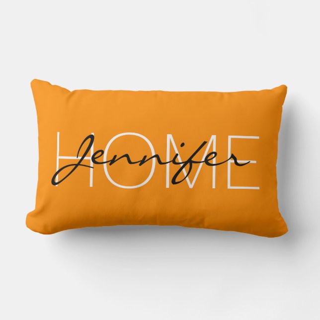 Dark orange colour home monogram lumbar pillow (Front)
