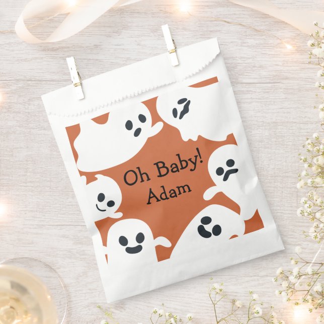 Dark Orange Flying Ghost Halloween Baby Shower Favour Bag (Clipped)