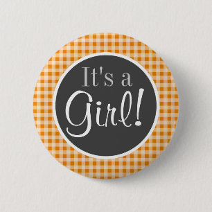Dark Orange Gingham 2 Inch Round Button