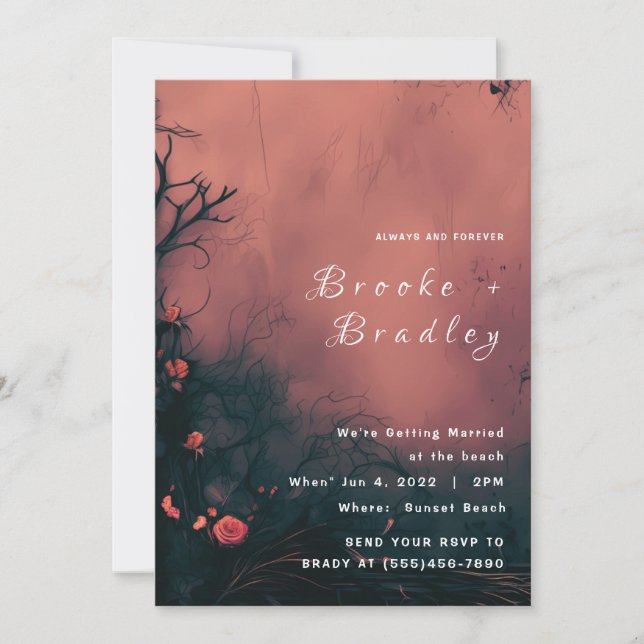 Dark Orange Gothic Floral Wedding Invitation (Front)
