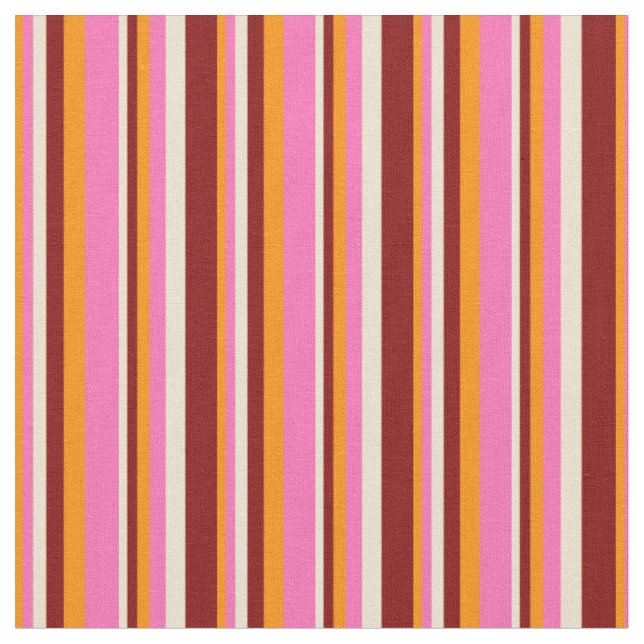 Dark Orange, Hot Pink, Beige & Maroon Stripes Fabric (Close Up)