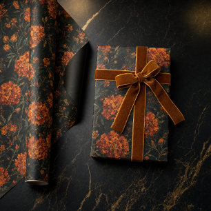 Dark Orange Marigold Floral Seamless Pattern Wrapping Paper