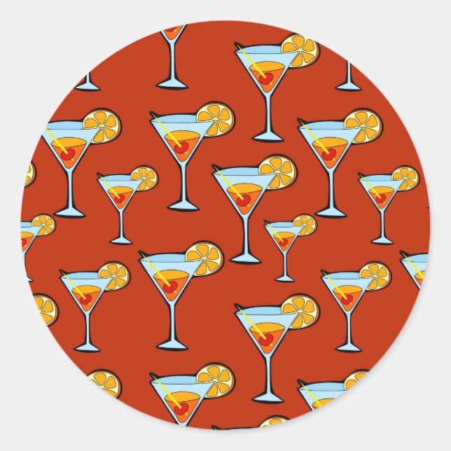 Dark Orange Martini Cocktail Pattern Classic Round Sticker (Front)
