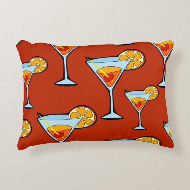Dark Orange Martini Cocktail Pattern Decorative Pillow (Front)