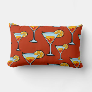 Dark Orange Martini Cocktail Pattern Lumbar Pillow