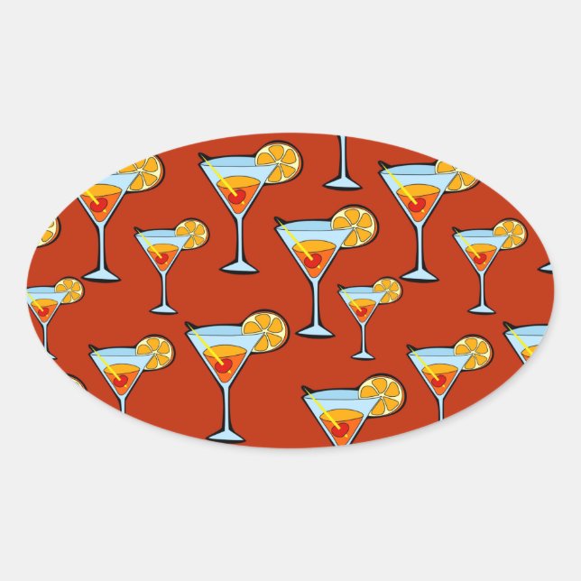 Dark Orange Martini Cocktail Pattern Oval Sticker (Front)