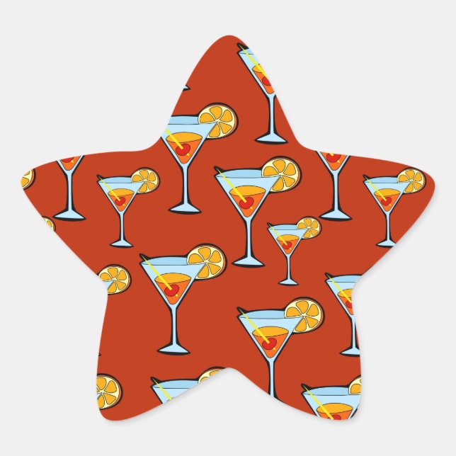 Dark Orange Martini Cocktail Pattern Star Sticker (Front)
