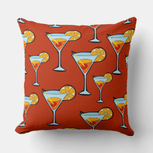 Dark Orange Martini Cocktail Pattern Throw Pillow