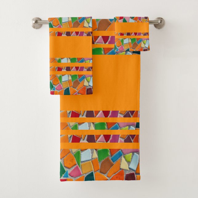 Dark Orange  Mosaic Pattern Bath Towel Set (Insitu)