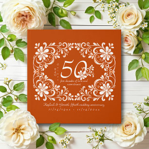 Dark Orange Shabby Chic 50 Anniversary Guest Book