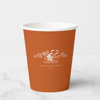 Dark Orange Shabby Chic Mr & Mr Wedding Paper cup