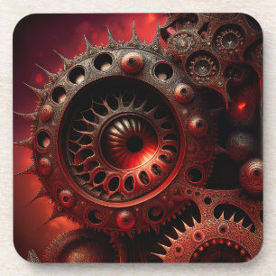 Dark Orange Steampunk Mandelbrot Fractal Coaster
