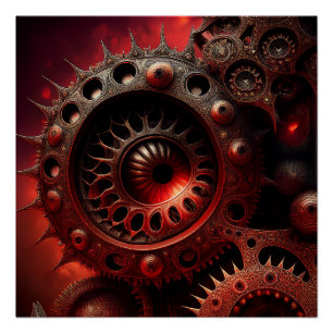 Dark Orange Steampunk Mandelbrot Fractal Poster