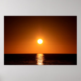 Dark Orange Sunset with Ocean Reflection Poster