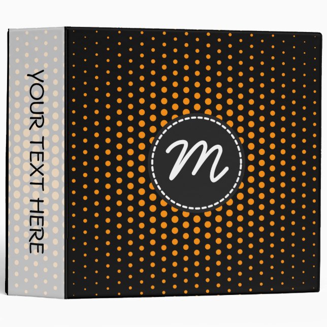 Dark orange Techno Dots Modern Monogram Binder (Front/Spine)