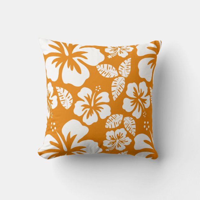 Dark Orange Tropical Hibiscus Throw Pillow (Front)