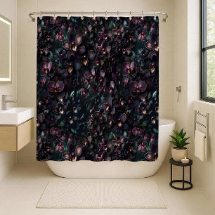 Dark Orchid Maximalis Gothic Floral Shower Curtain
