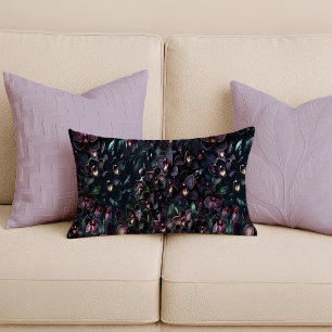 Dark Orchid Maximalist Gothic Floral Lumbar Pillow