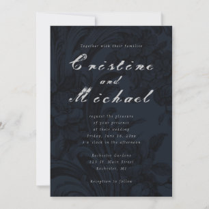 Dark ornamental elegant script wedding invitation